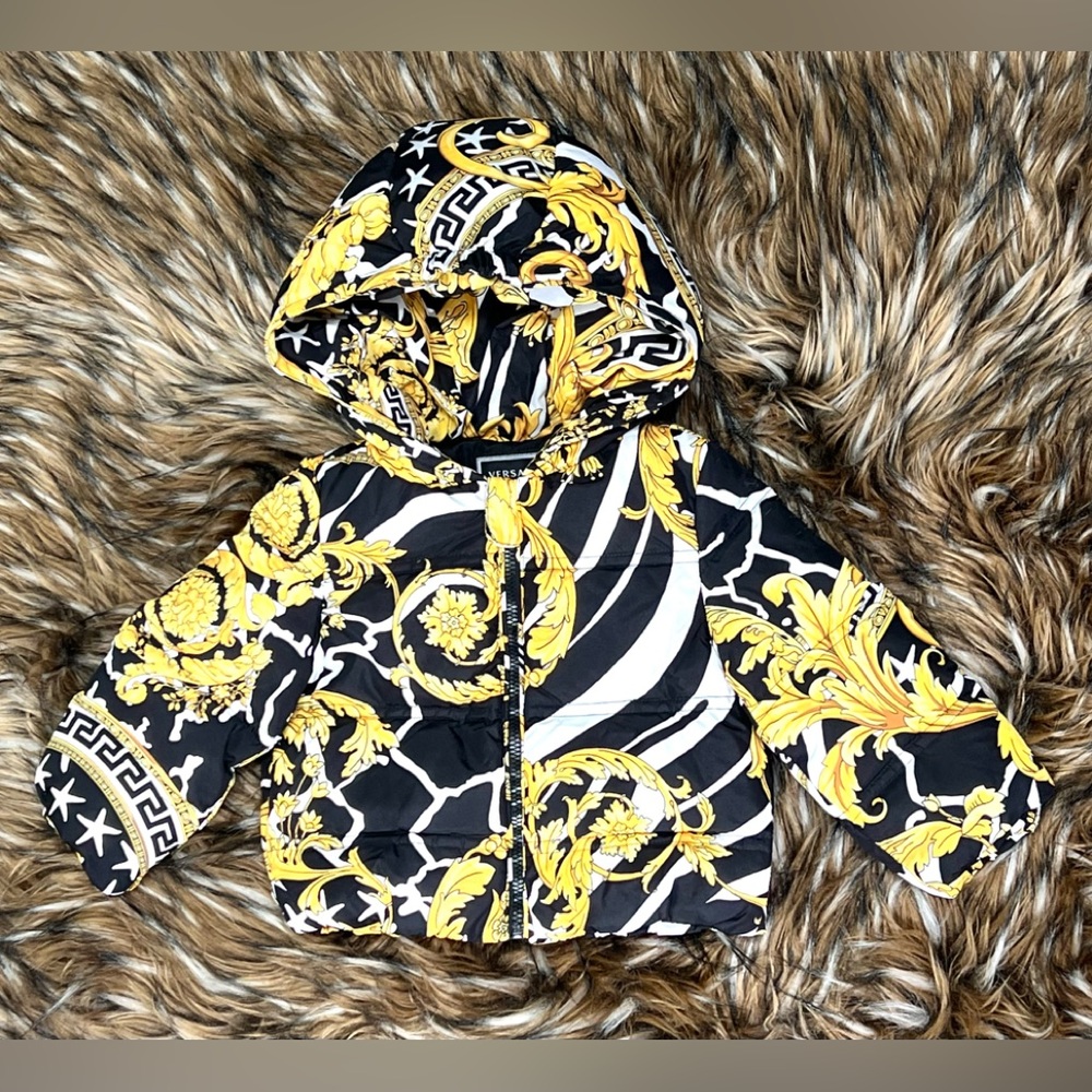 Gianni Versace toddler 6/9m Gold Black All Over Print Puffer Jacket YA000081 IEC